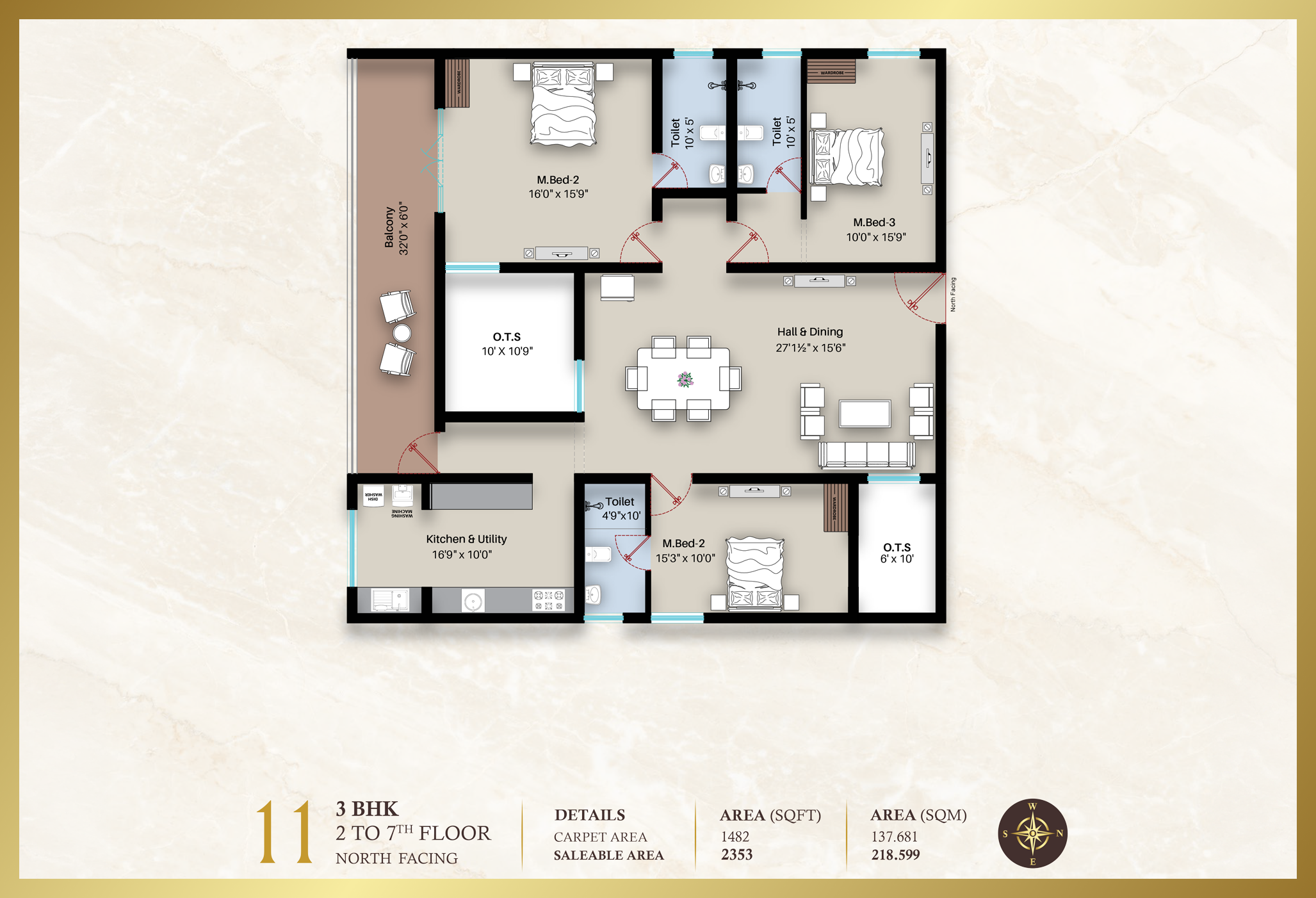 Beatriz Apartment 3BHK | North facing | 2353 sq-ft